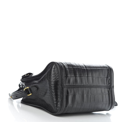 Alexander McQueen Calfskin Crocodile Embossed Small Skull Padlock Zip Around Tote Black 4 of 11