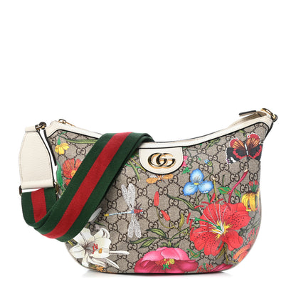 Gucci GG Supreme Monogram Flora Web Small Ophidia Half Moon Hobo White 1 of 10
