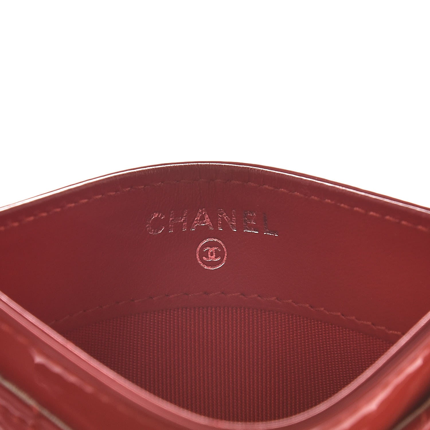 Chanel Patent Quilted Chevron Card Holder Red 6 of 10