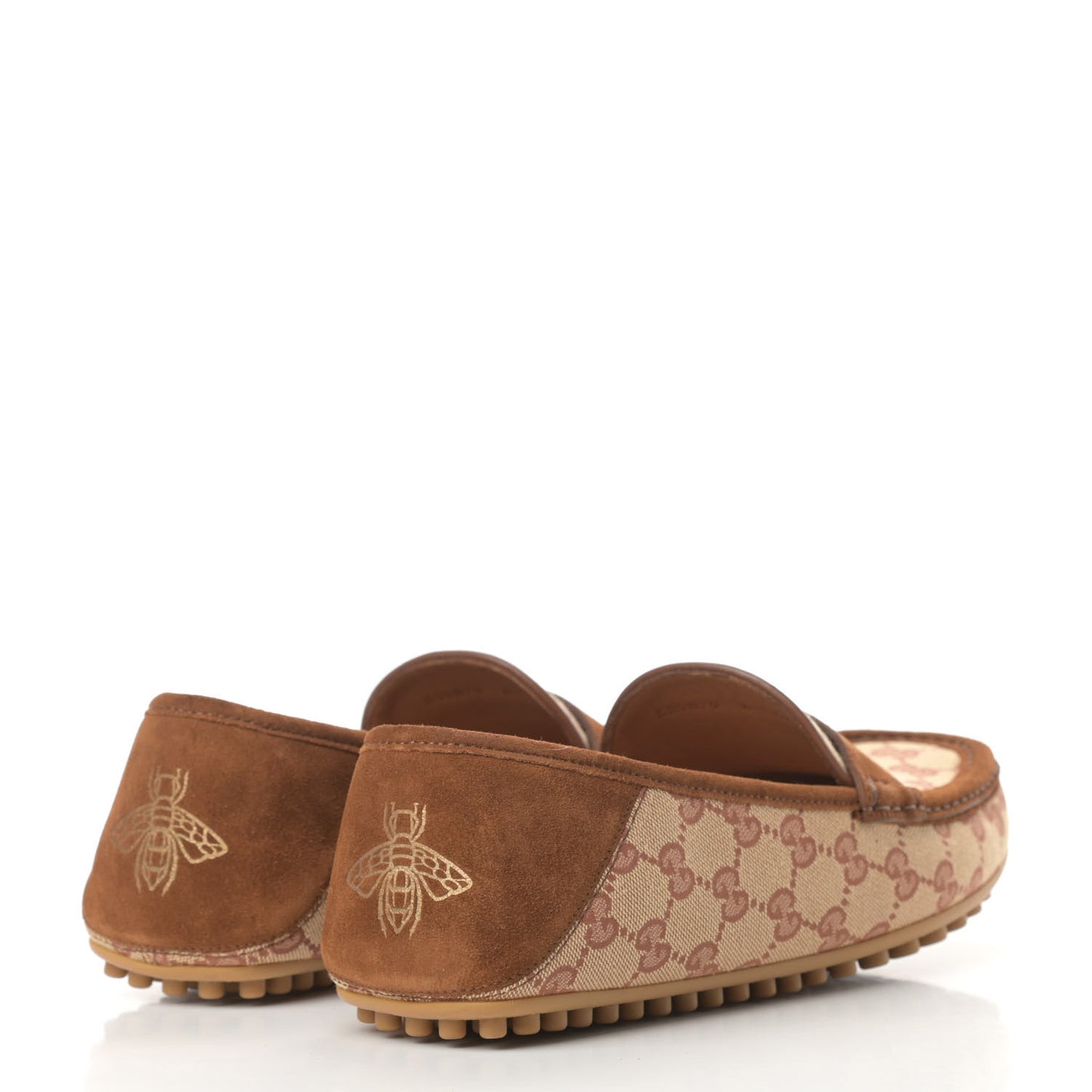 GG Monogram Suede Mens Driver Loafers 8 Beige Ruggine Cuir