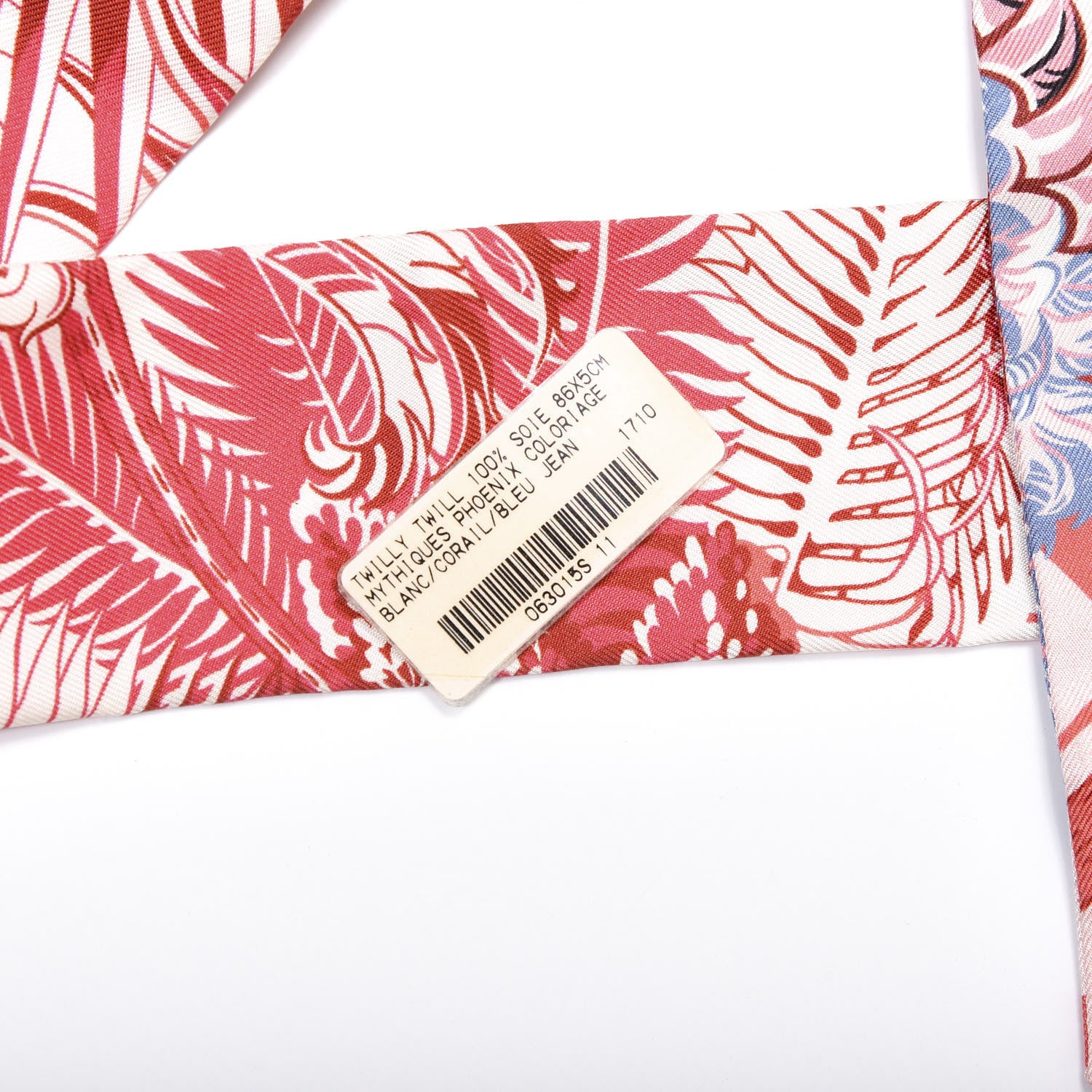 Hermes Silk Mythiques Phoenix Coloriages Twilly Blanc Corail Blue Jean 5 of 5