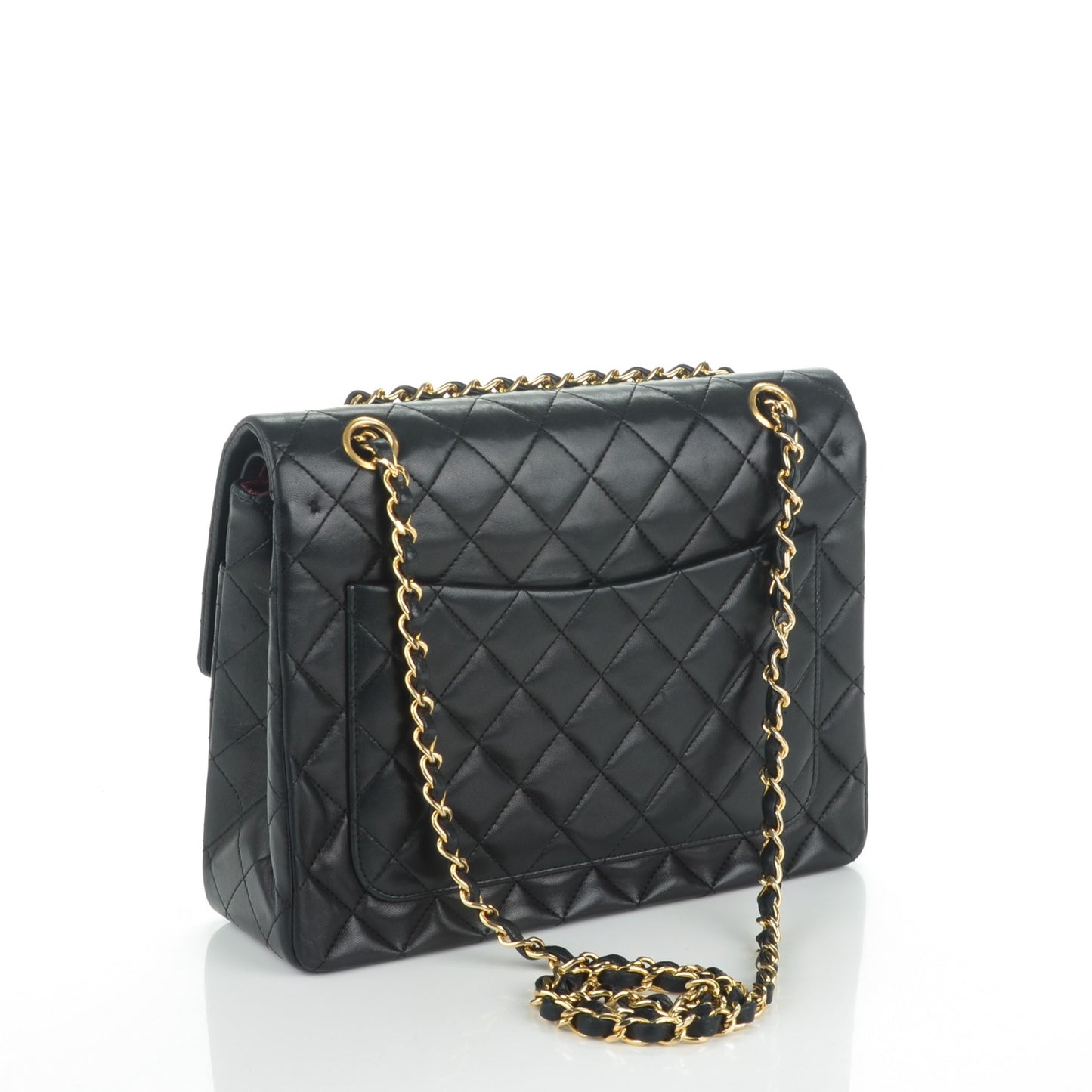 Lambskin Quilted Medium Double Flap Black