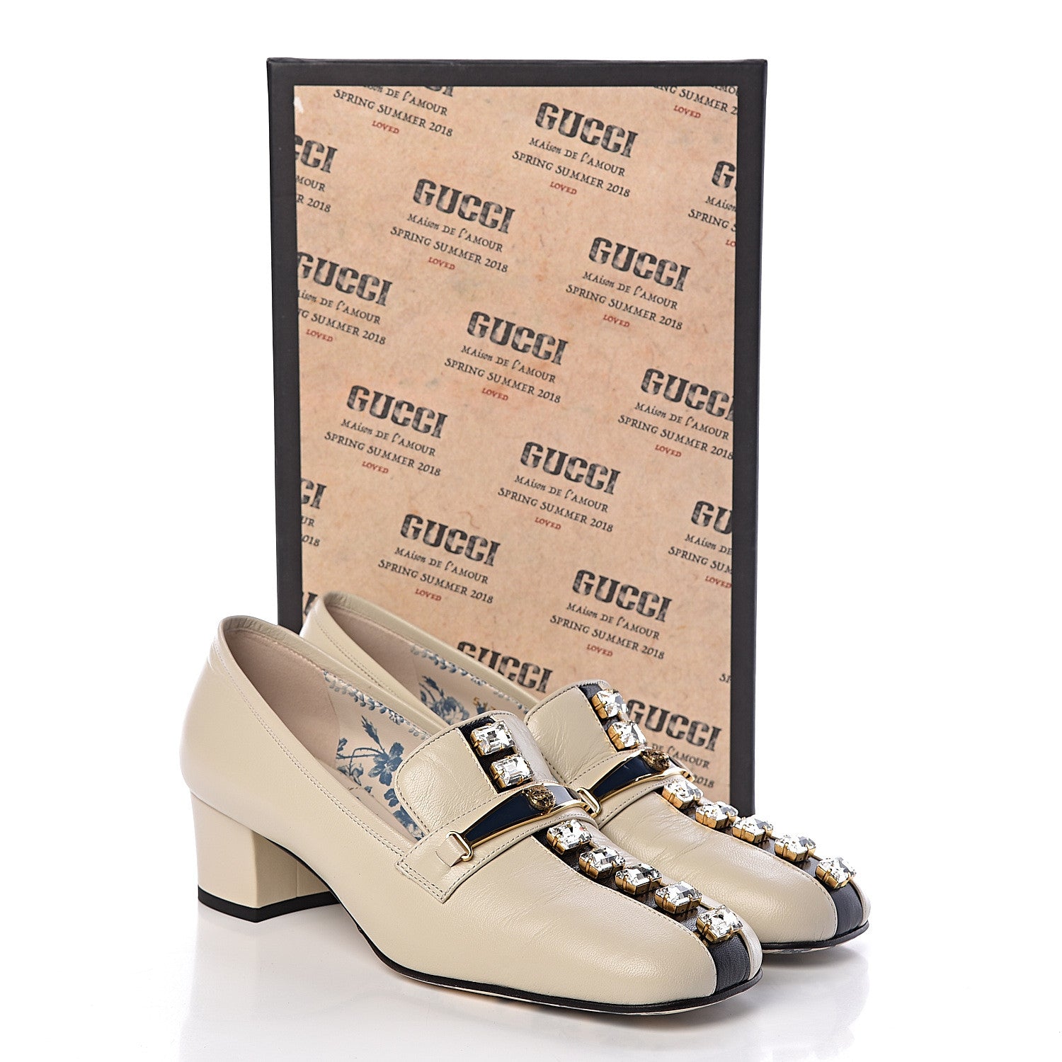 Gucci Goatskin Crystal Mid-Heel Loafer Pumps 38 Ivory 10 of 10