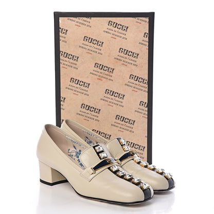 Gucci Goatskin Crystal Mid-Heel Loafer Pumps 38 Ivory 10 of 10