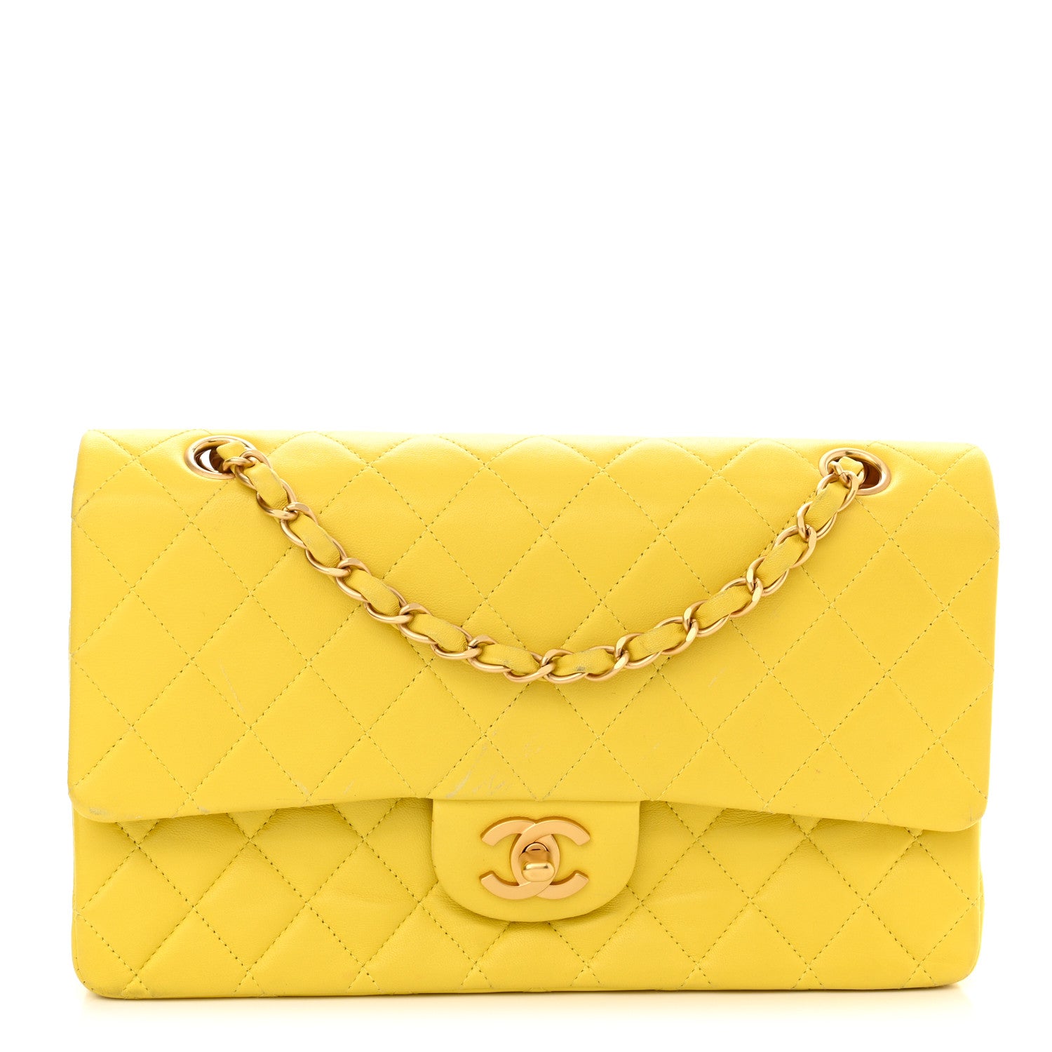 Chanel Lambskin Quilted Medium Double Flap Yellow Pink 1 of 12