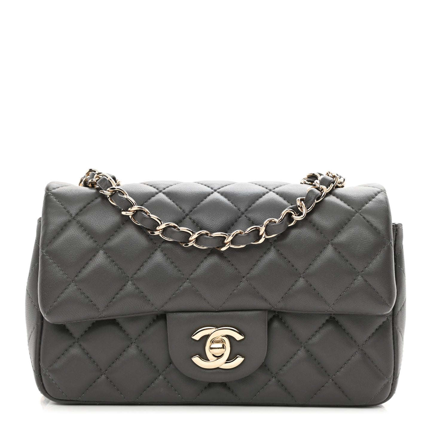 Lambskin Quilted Mini Rectangular Flap Dark Grey