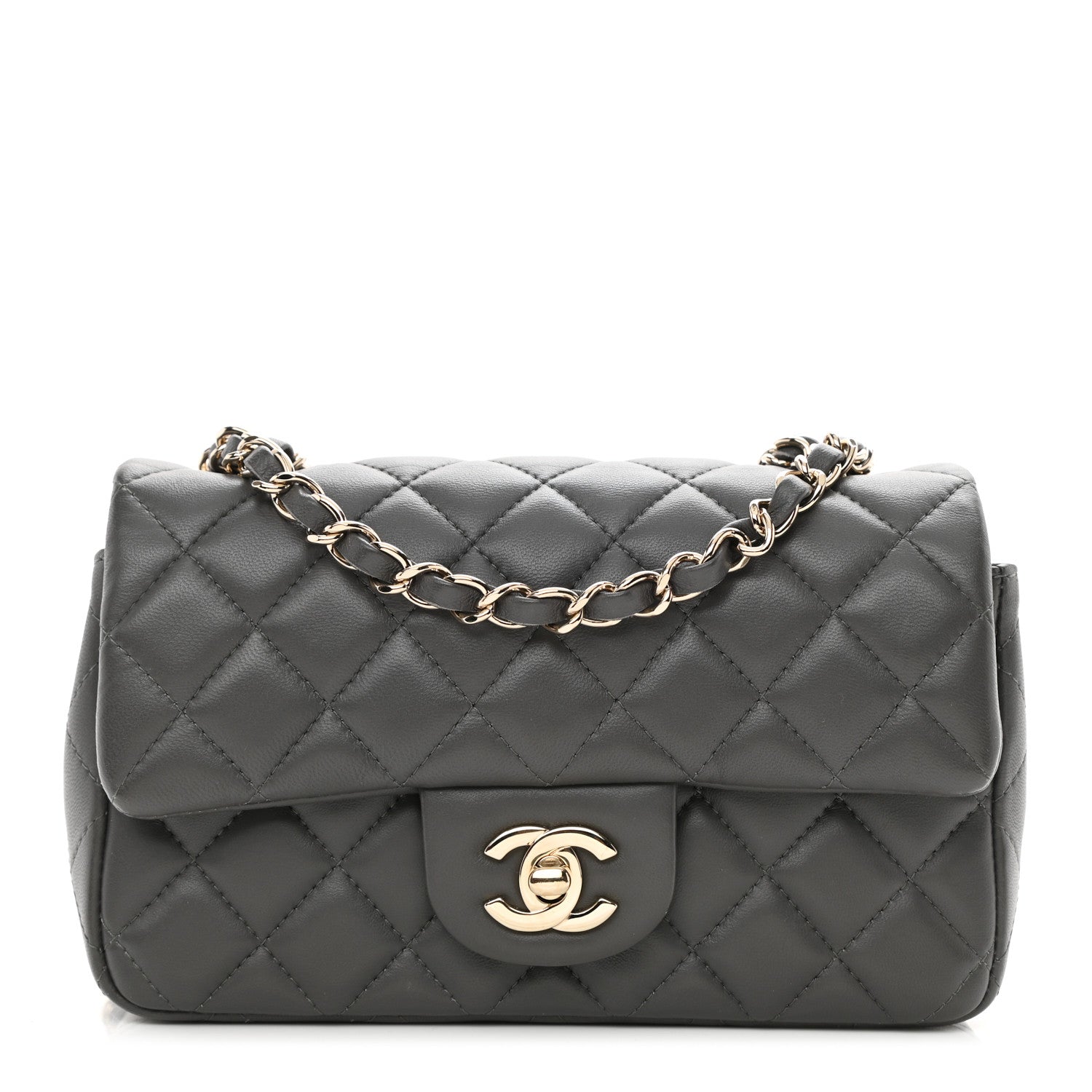 Chanel Lambskin Quilted Mini Rectangular Flap Dark Grey 1 of 9