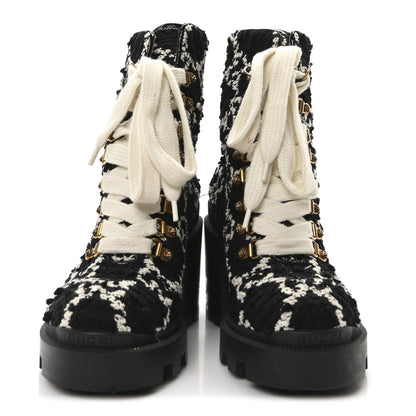 Gucci Tweed GG Monogram Lace Up Combat Ankle Boots 36.5 Black 3 of 8