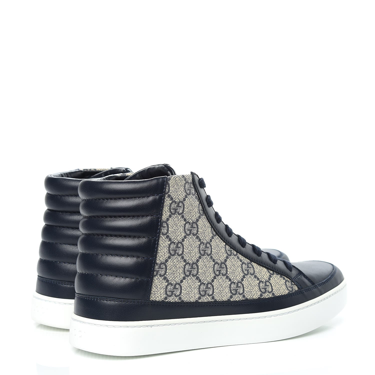 Gucci GG Supreme Monogram Calfskin Mens Hightop Sneakers 6 Beige Blue 4 of 9