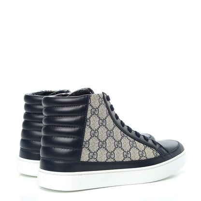 Gucci GG Supreme Monogram Calfskin Mens Hightop Sneakers 6 Beige Blue 4 of 9