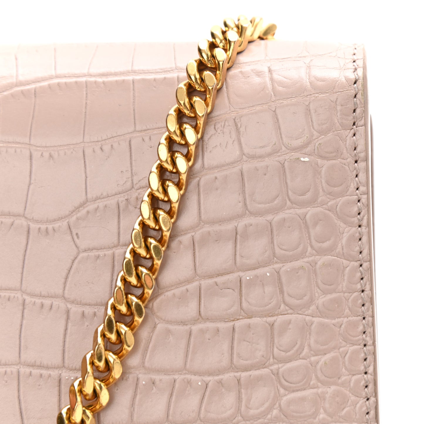 Calfskin Crocodile Embossed Small Classic Monogram Kate Tassel Satchel Light Pink