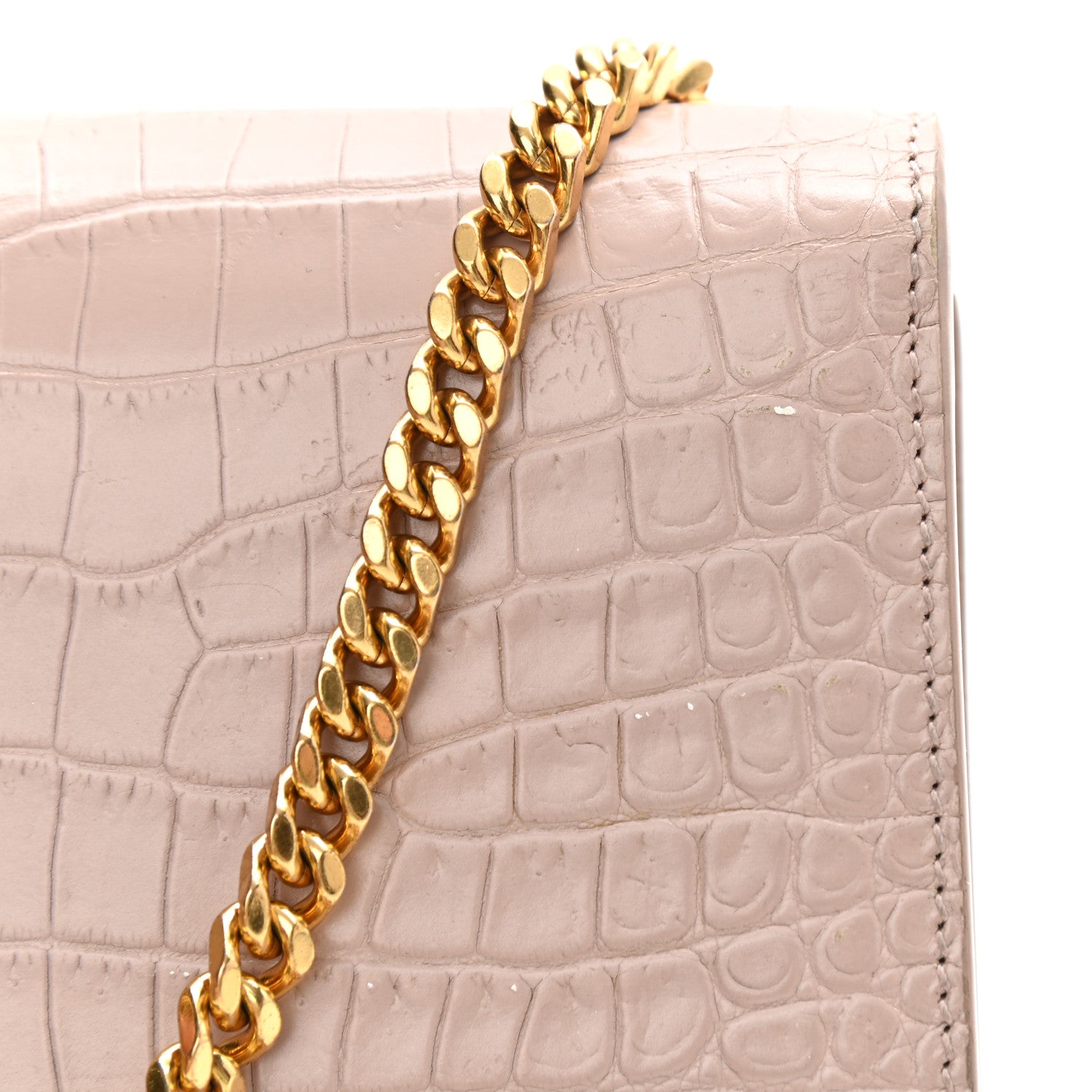 Saint Laurent Calfskin Crocodile Embossed Small Classic Monogram Kate Tassel Satchel Light Pink 10 of 13