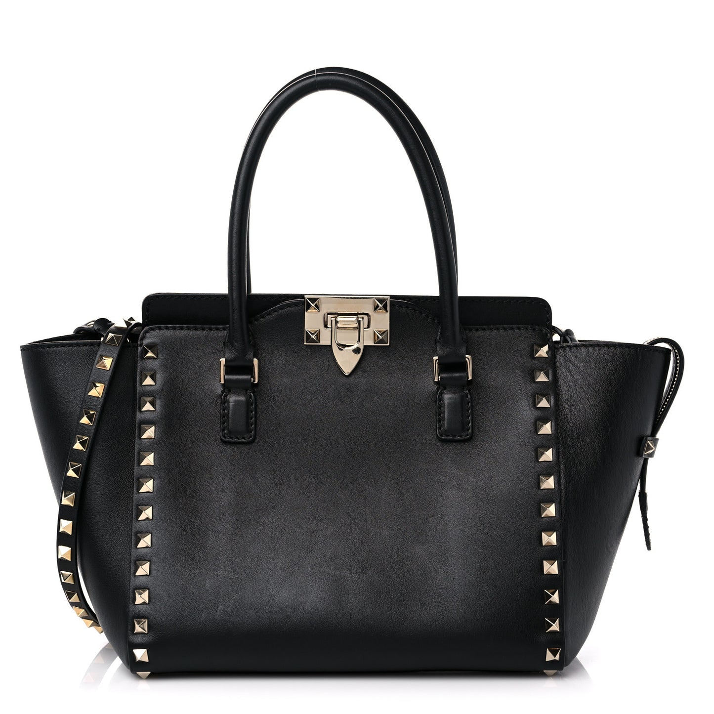 Vitello Small Rockstud Double Handle Tote Black