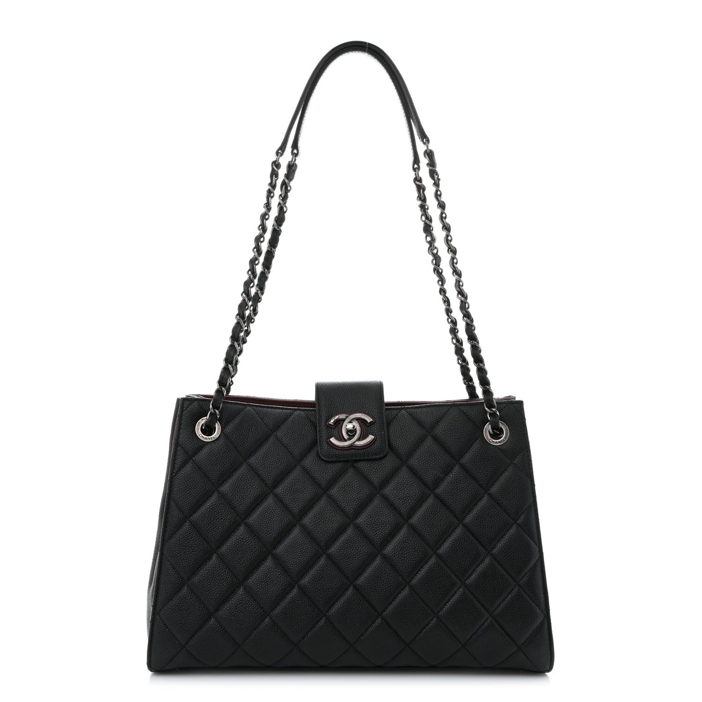 Caviar Quilted Large CC Accordion Shopping Bag Black