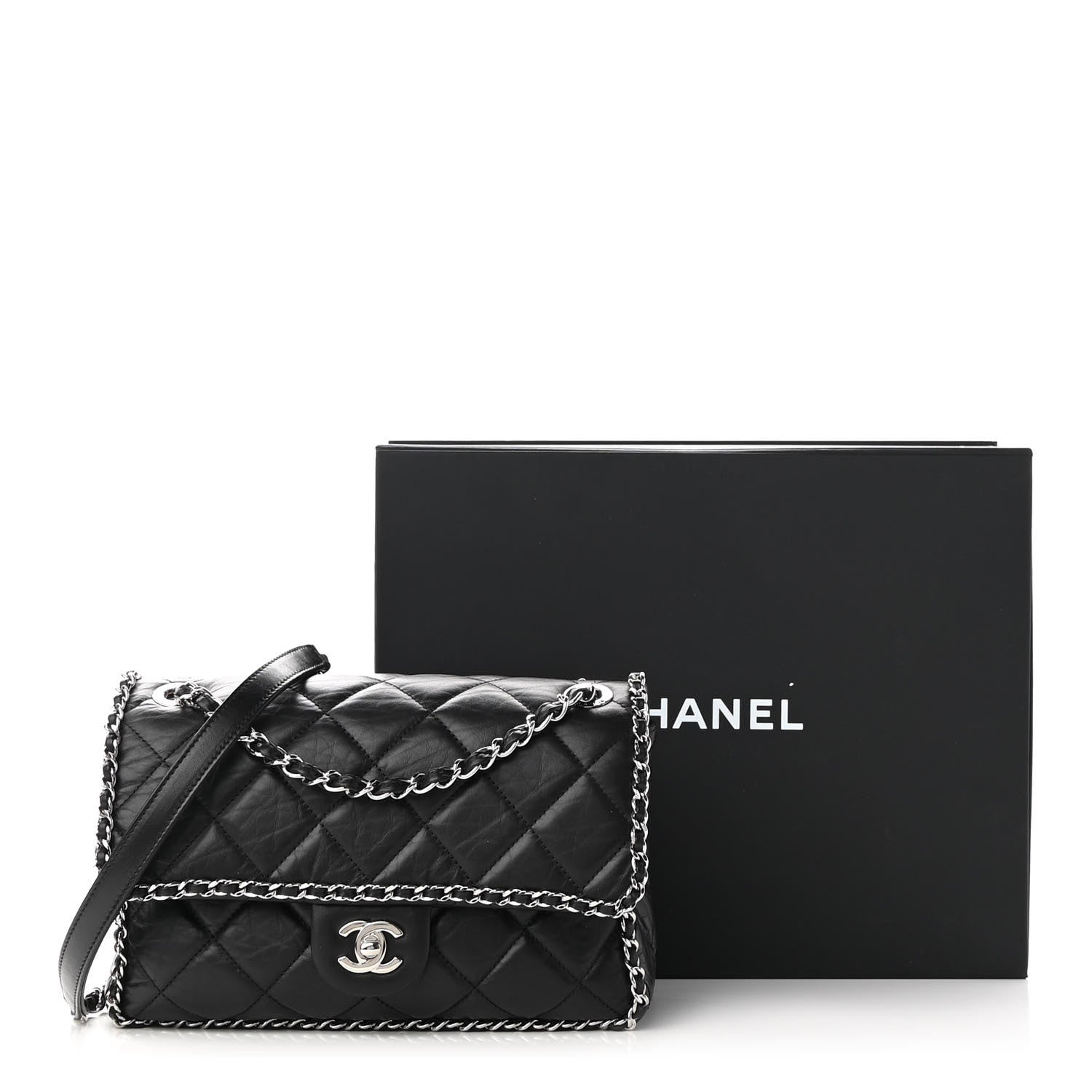 Chanel Crumpled Calfskin Medium Chain All Over Flap Black 10 of 10