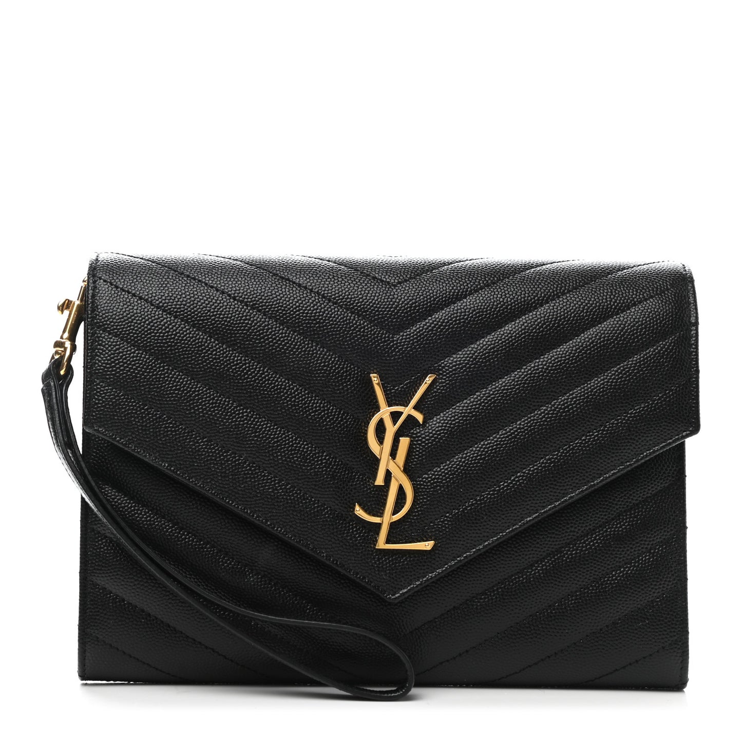 Grain De Poudre Matelasse Chevron Monogram Envelope Clutch Black