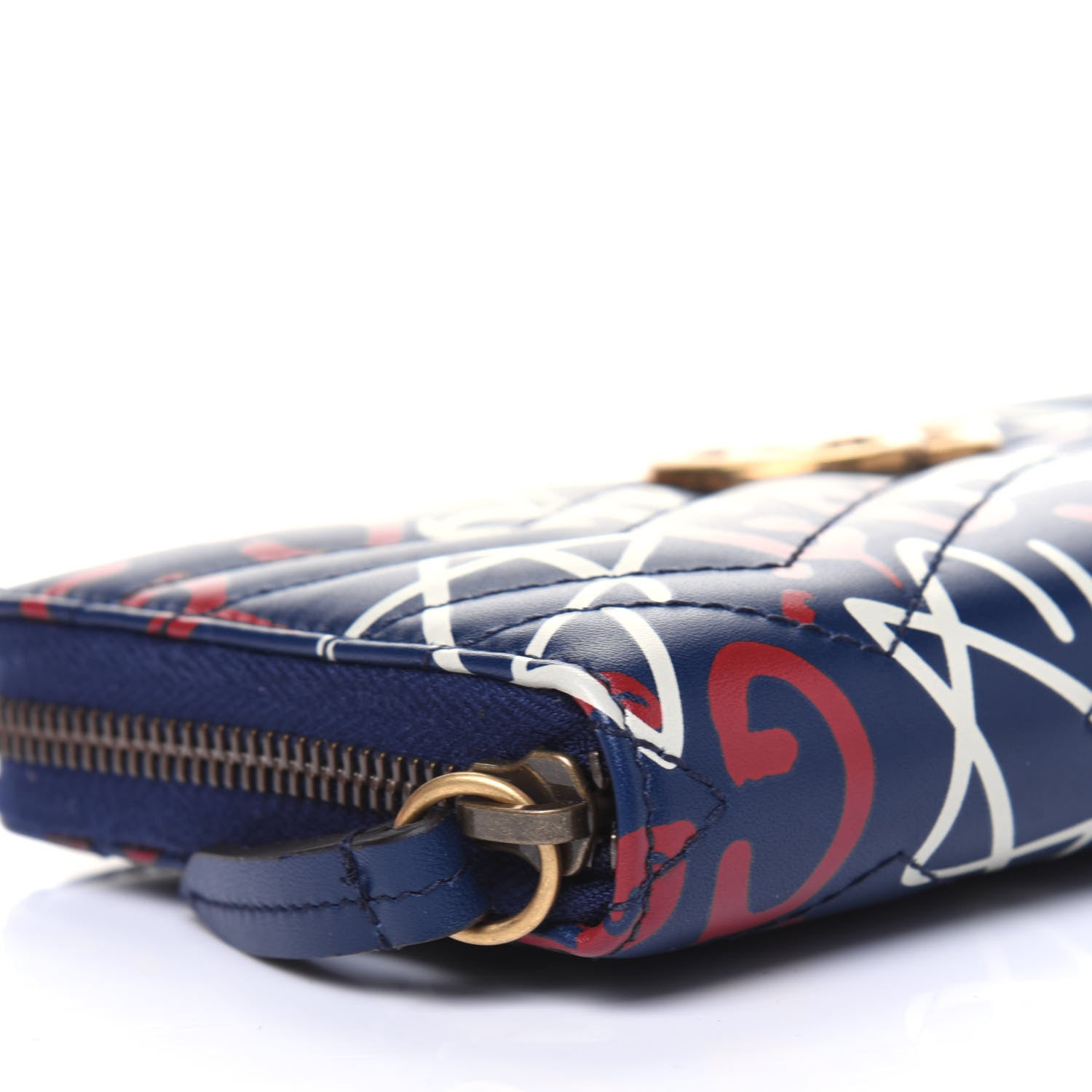 Gucci Calfskin Matelasse GucciGhost GG Marmont Zip Around Wallet Blue Agata Hibiscus Red 9 of 12