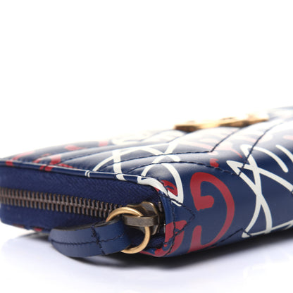 Gucci Calfskin Matelasse GucciGhost GG Marmont Zip Around Wallet Blue Agata Hibiscus Red 9 of 12