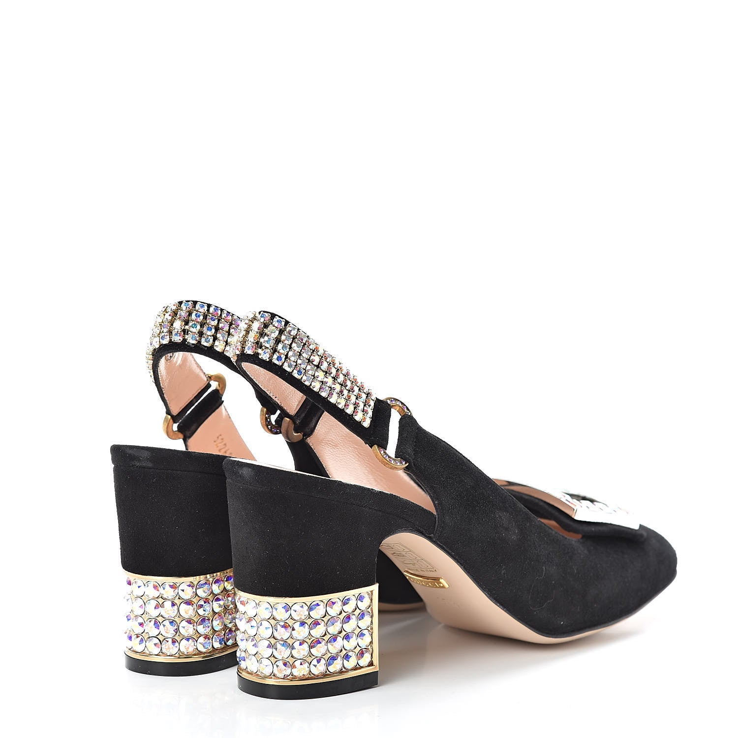 Gucci Kid Scamosciato Crystal Square G Madelyn Slingbacks 37.5 Black 4 of 14