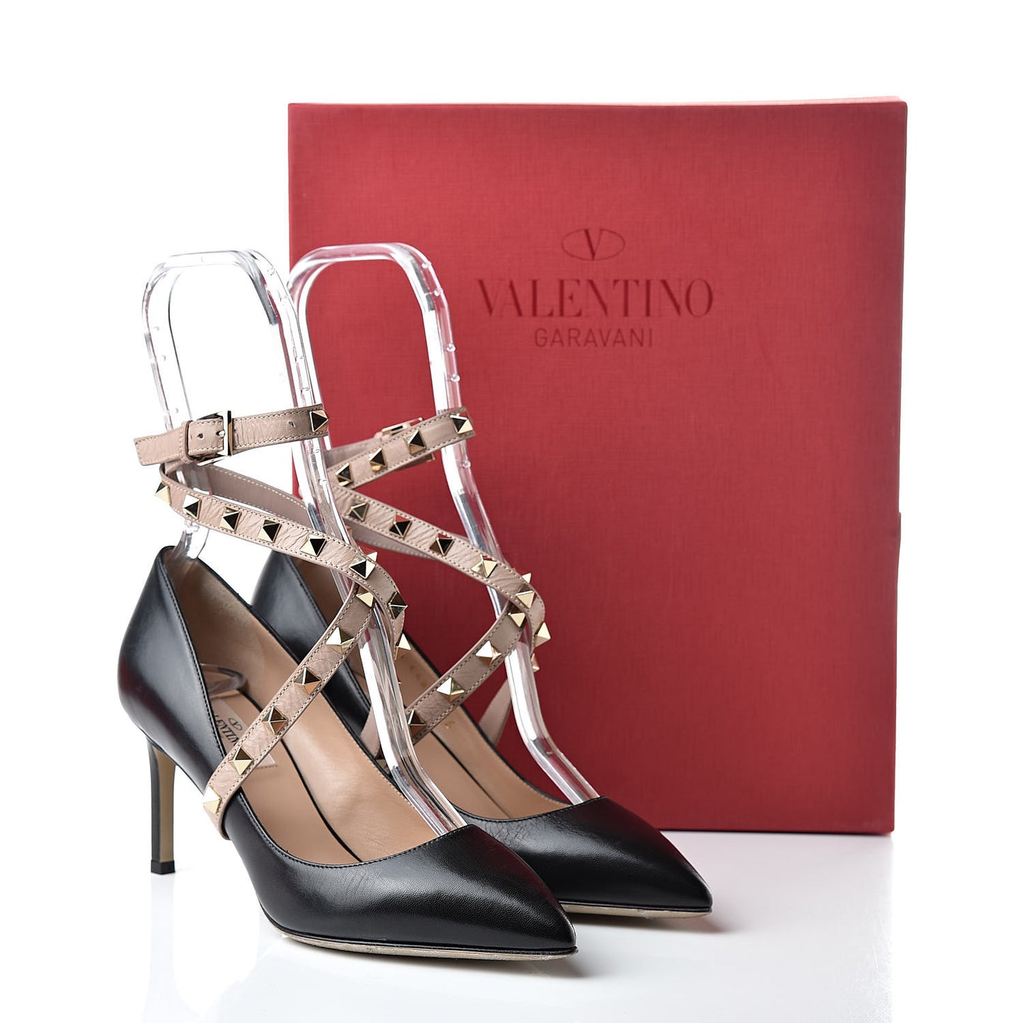 Nappa Rockstud Studwrap Strap Mid Heel Pumps 36 Black Poudre
