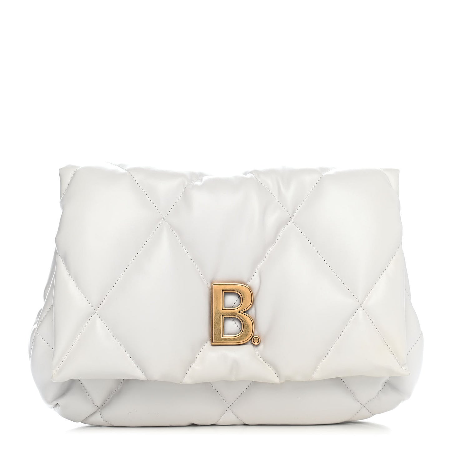 Nappa Calfskin Quilted Touch B Puffy Clutch White