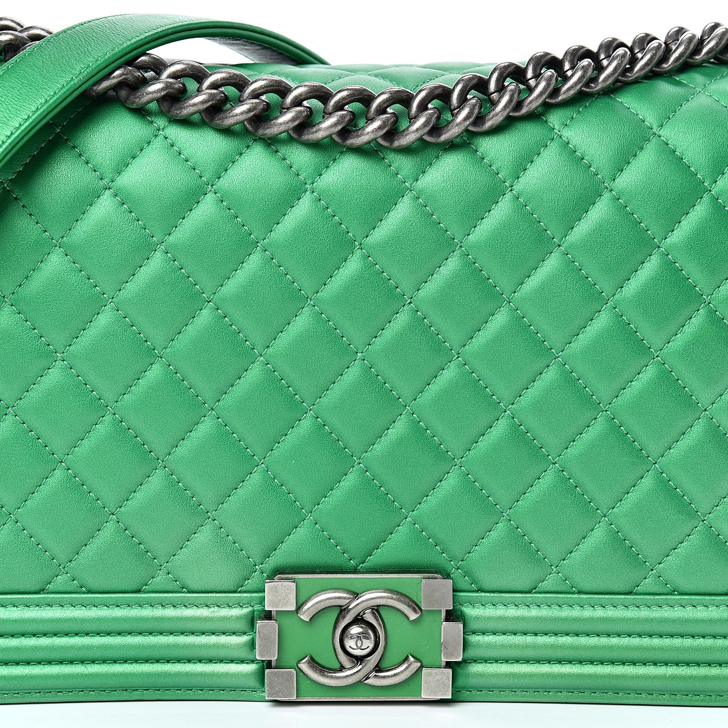 Metallic Calfskin Quilted New Medium Boy Flap Green