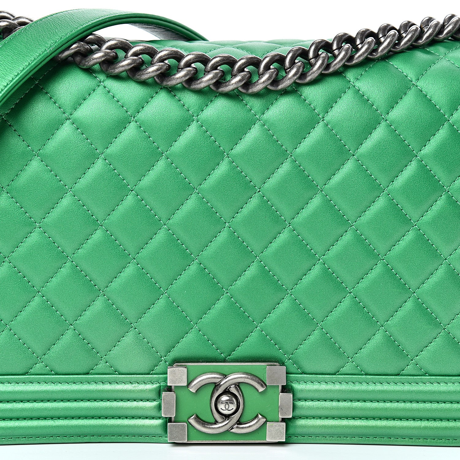 Chanel Metallic Calfskin Quilted New Medium Boy Flap Green 7 of 13
