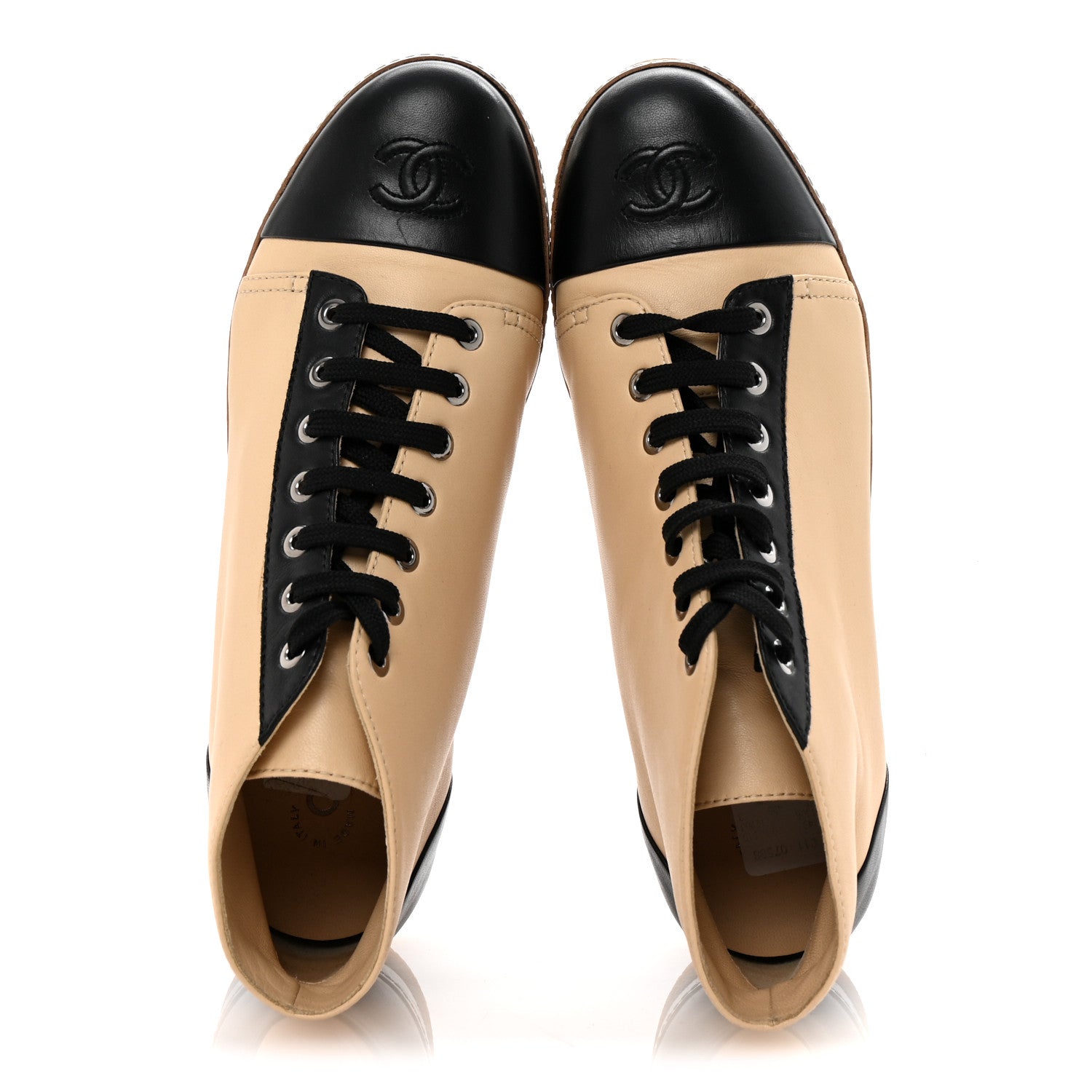 Chanel Lambskin CC Lace Up Short Boots 40 Beige Black 2 of 9