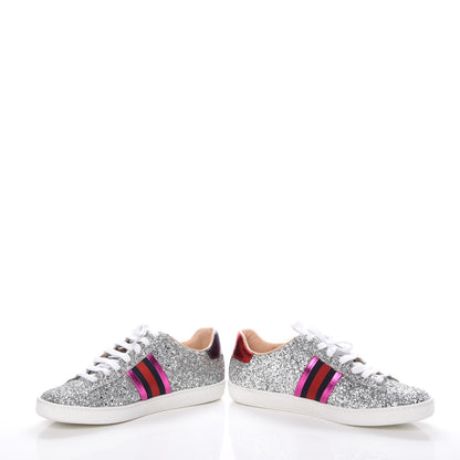 Gucci Glitter Web Ace Sneakers 38 Silver 7 of 14