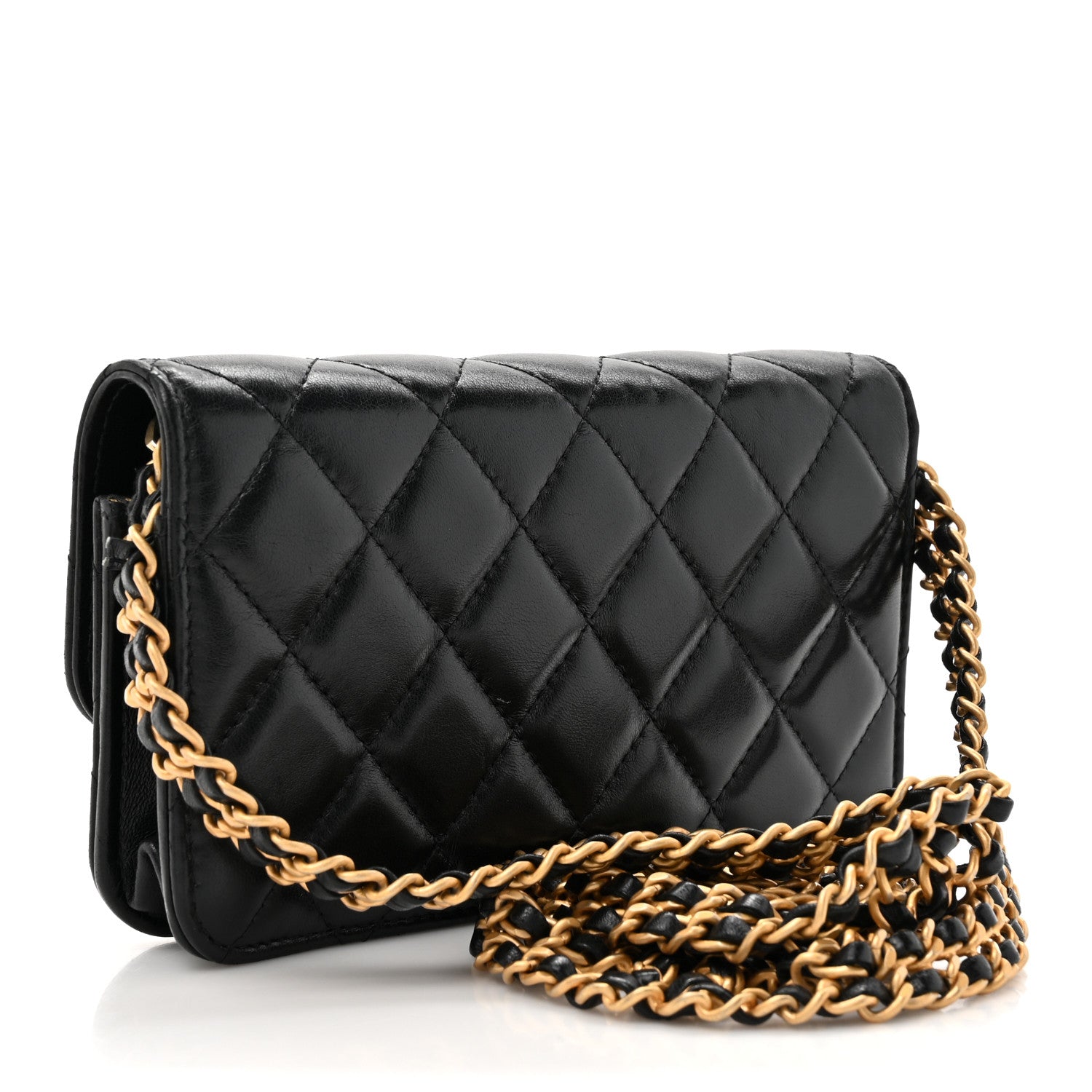 Chanel Lambskin Quilted CC Logo Flap Phone Holder With Chain Black 3 of 11