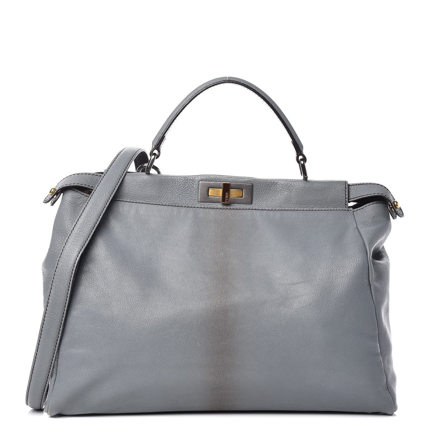 Fendi Goatskin Zucca Large Peekaboo Iconic Satchel Grigio Tobacco Black 3 of 20