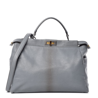 Fendi Goatskin Zucca Large Peekaboo Iconic Satchel Grigio Tobacco Black 3 of 20