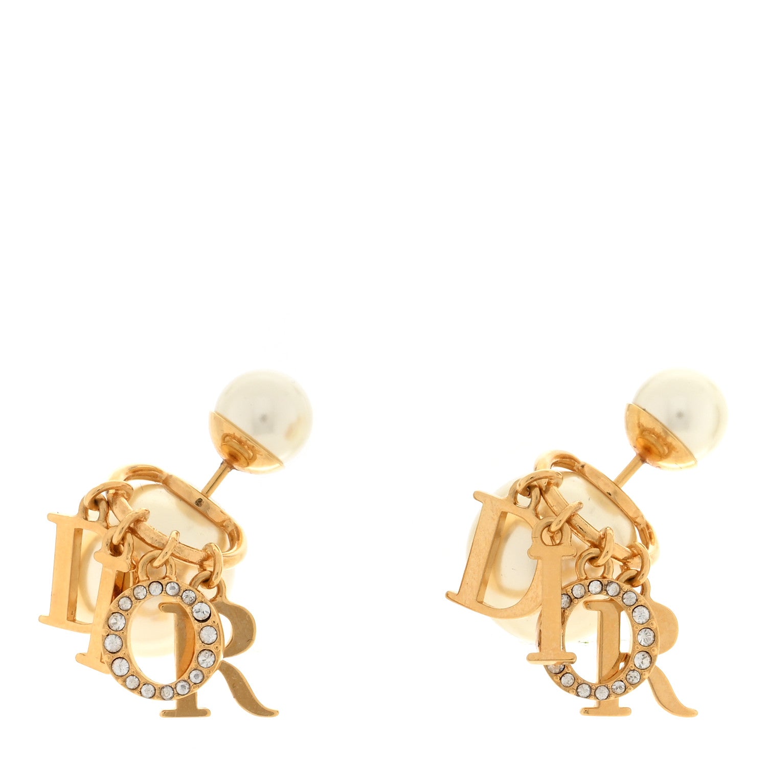 Christian Dior Pearl Crystal Tribal Logo Charms Earrings Gold 1 of 10