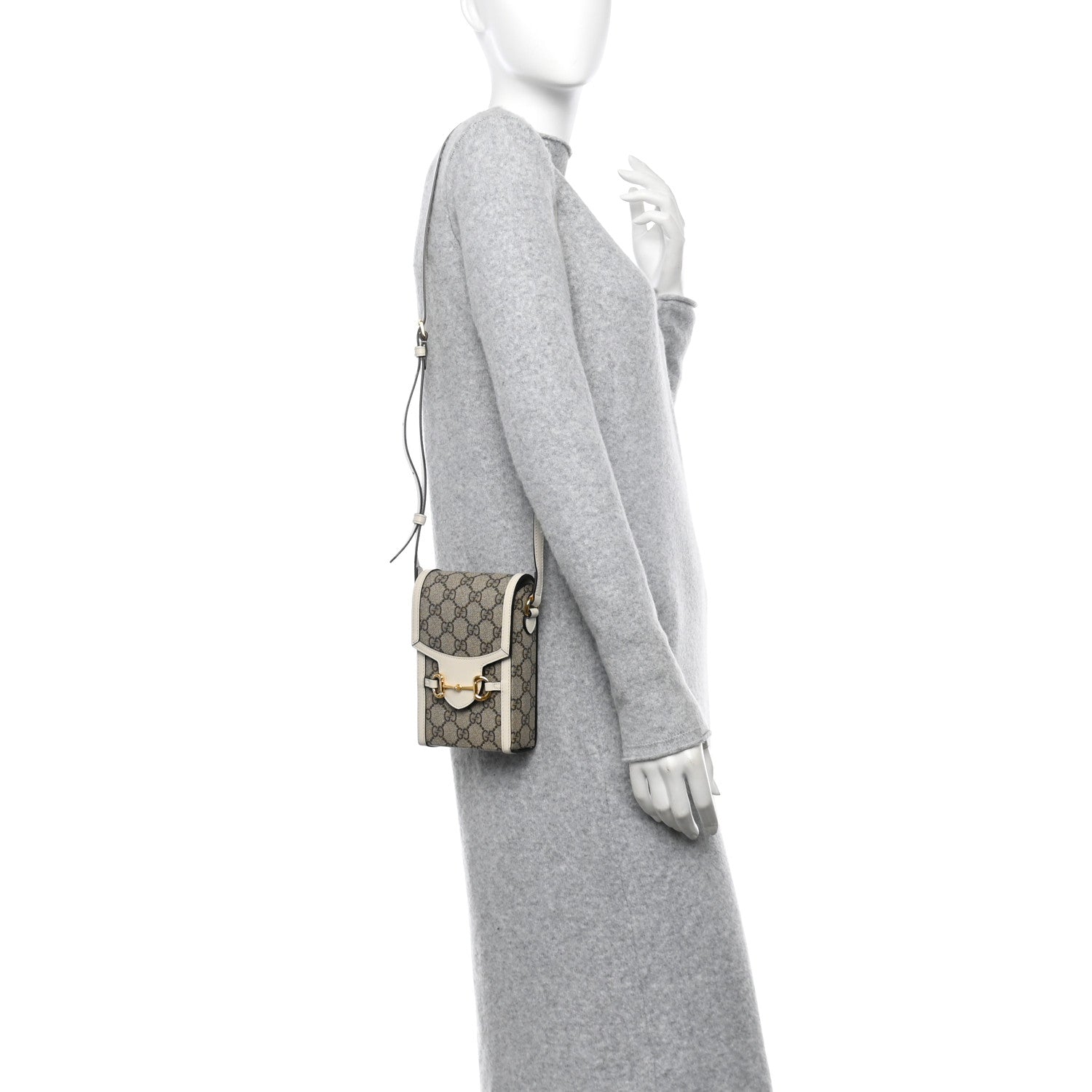 Gucci GG Supreme Monogram Azalea Calfskin Mini Horsebit 1955 Crossbody Bag Beige Ebony Mystic White 2 of 12