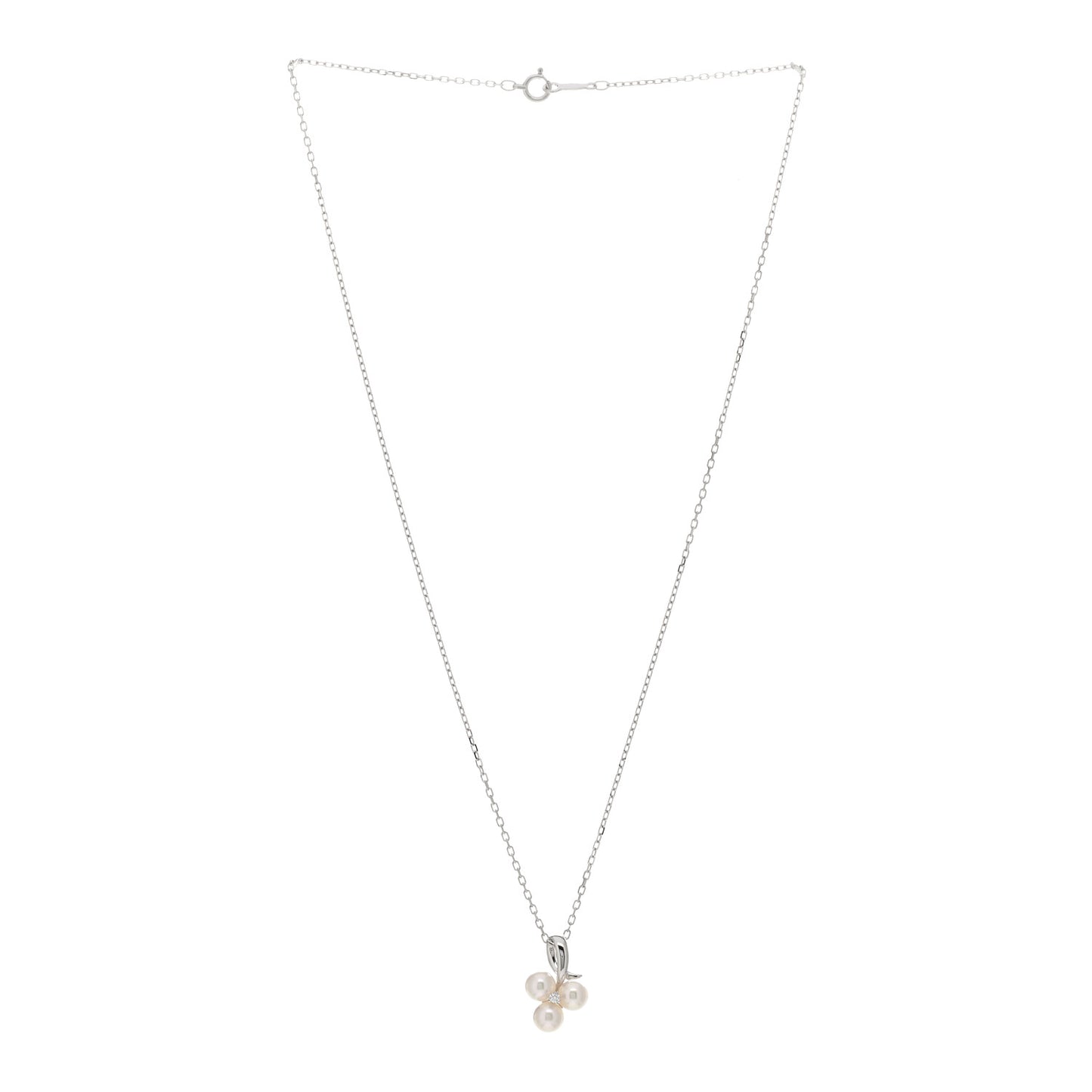 18K White Gold Diamond Akoya Pearl 4.5-5mm Pendant Necklace