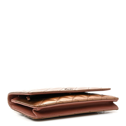 Chanel Metallic Striated Patent Quilted Wallet on Chain WOC Bronze 4 of 10