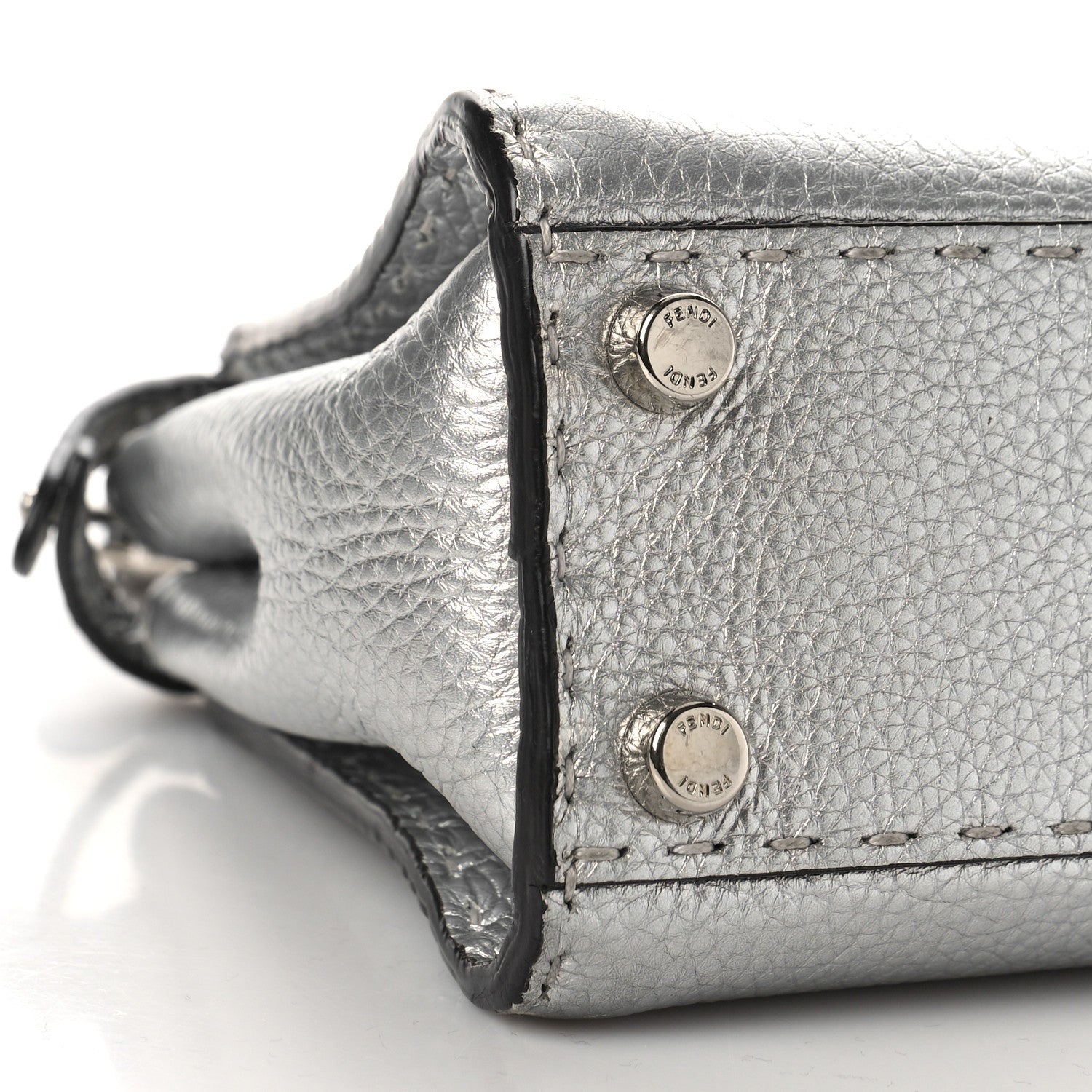 Fendi Cuoio Romano Lux Selleria Mini Peekaboo Iconic Satchel Argento 8 of 10