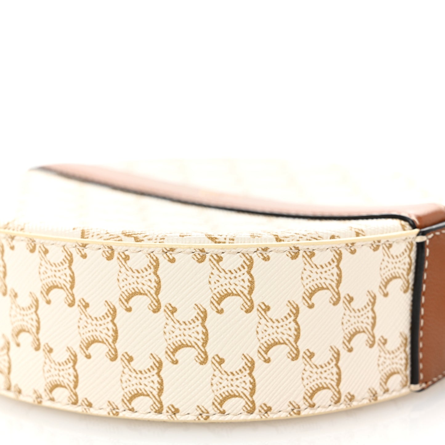 Lambskin Triomphe Canvas Round Purse On Strap White Tan