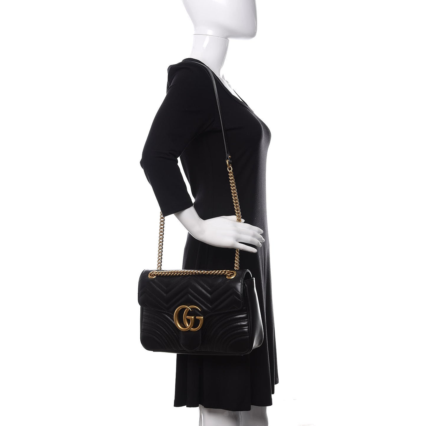 Calfskin Matelasse Medium GG Marmont Shoulder Bag Black