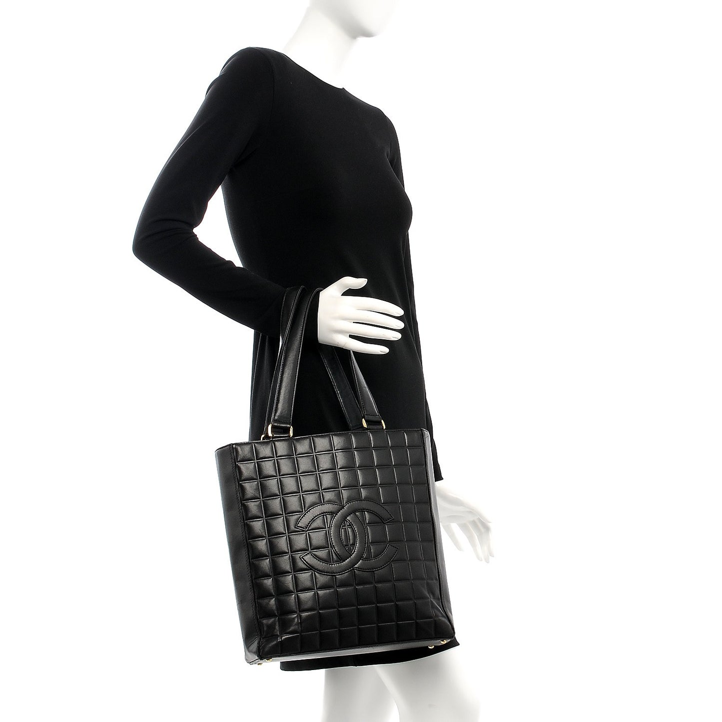 Lambskin Quilted Chocolate Bar Tote Black
