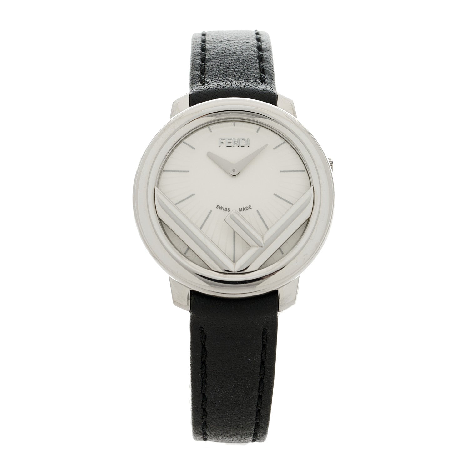 Fendi Stainless Steel Calfskin 28mm Run Away Quartz Watch Black 1 of 5
