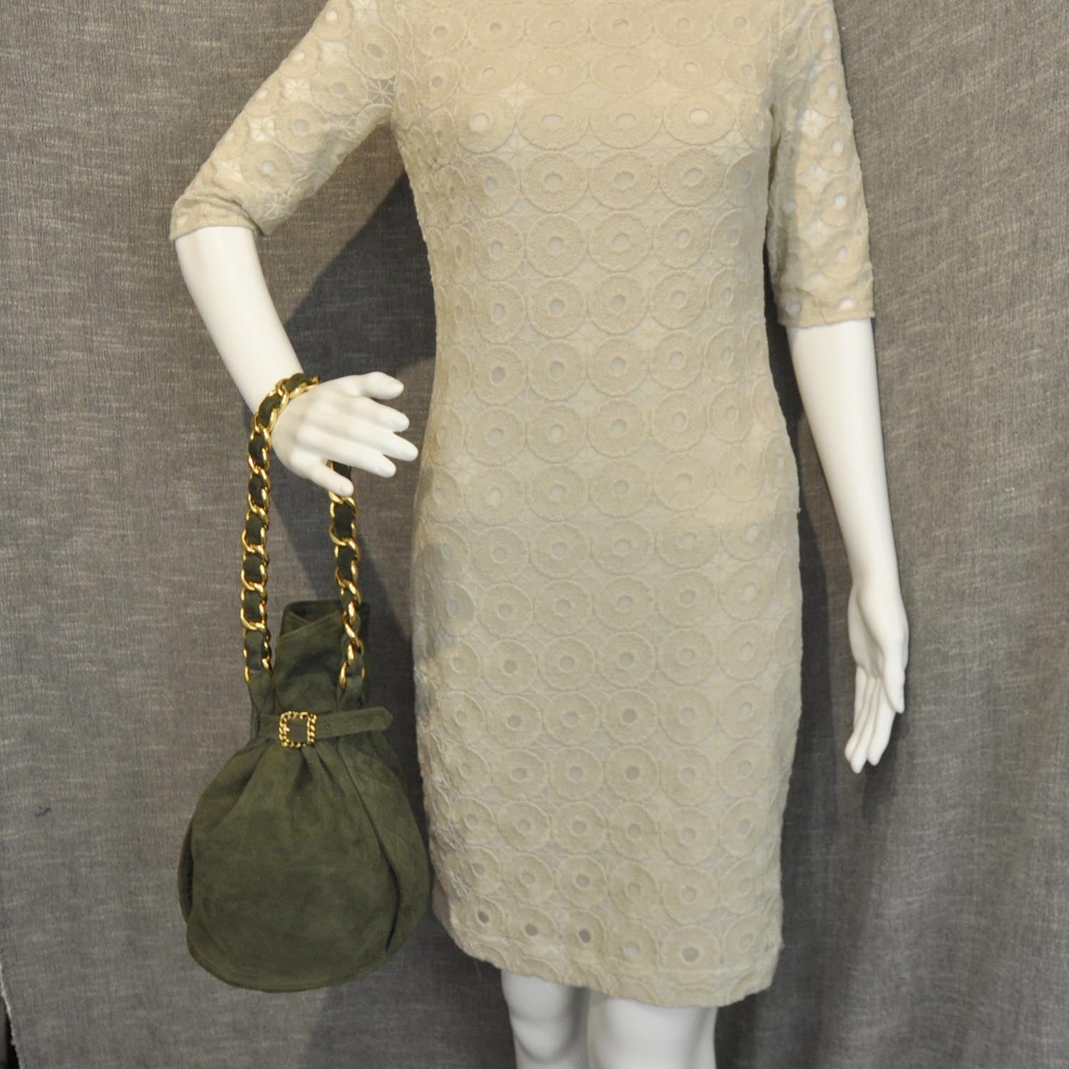 Chanel Suede Pouch Bag Green 2 of 8