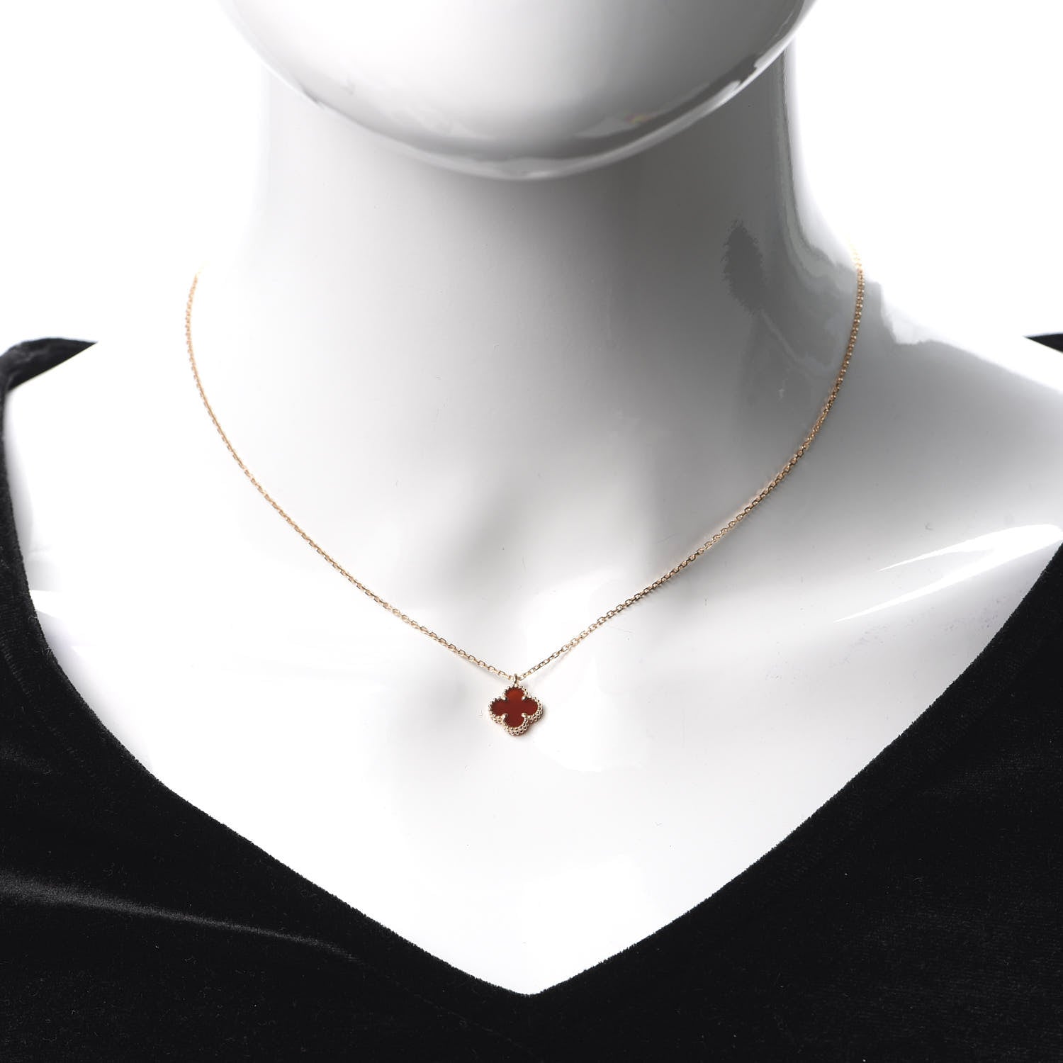 Van Cleef & Arpels 18K Rose Gold Carnelian Sweet Alhambra Pendant Necklace 2 of 8