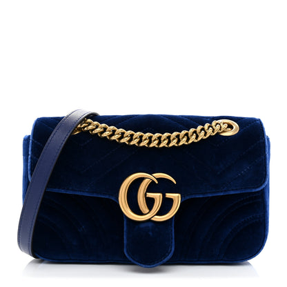 Gucci Velvet Matelasse Mini GG Marmont Shoulder Bag Cobalt Blue 1 of 12