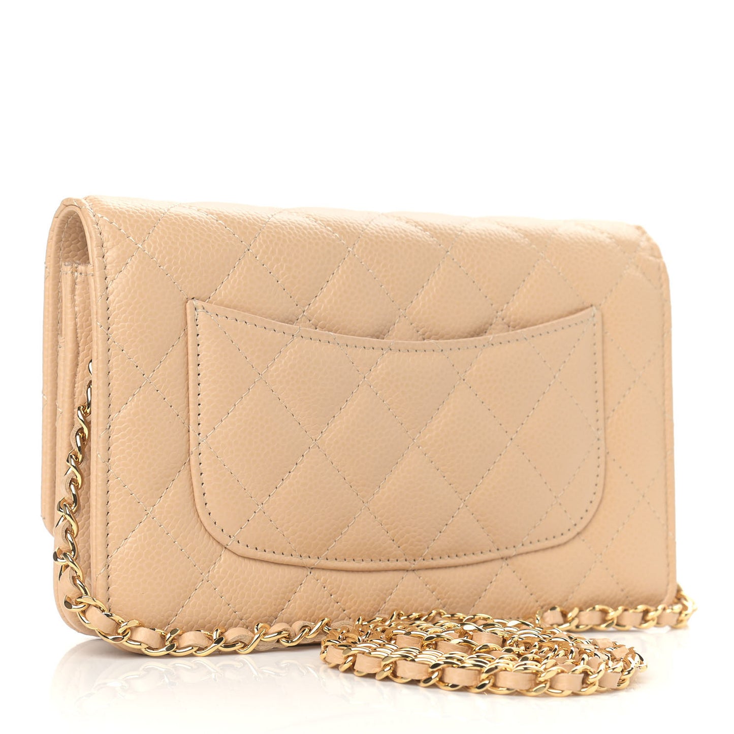 Caviar Quilted Wallet On Chain WOC Beige