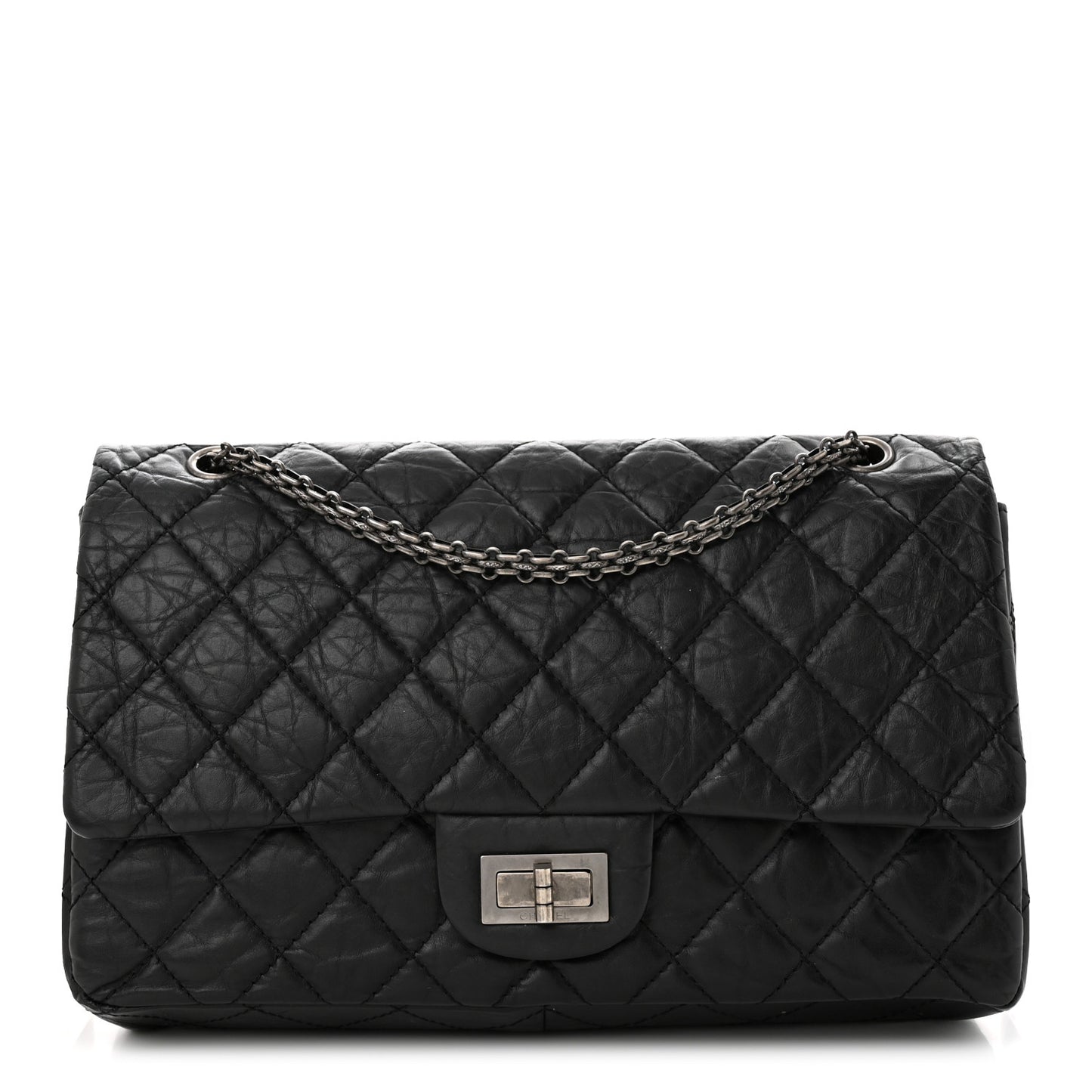 Aged Calfskin Quilted 2.55 Reissue 227 Flap Black
