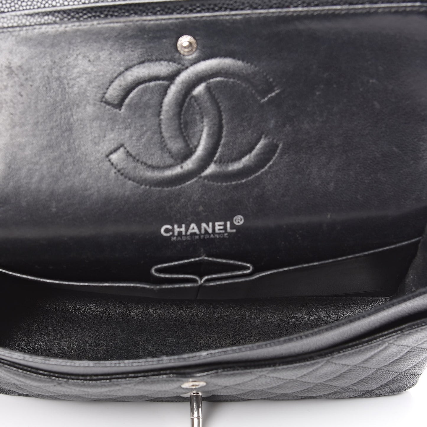 Caviar Quilted Medium Double Flap Black