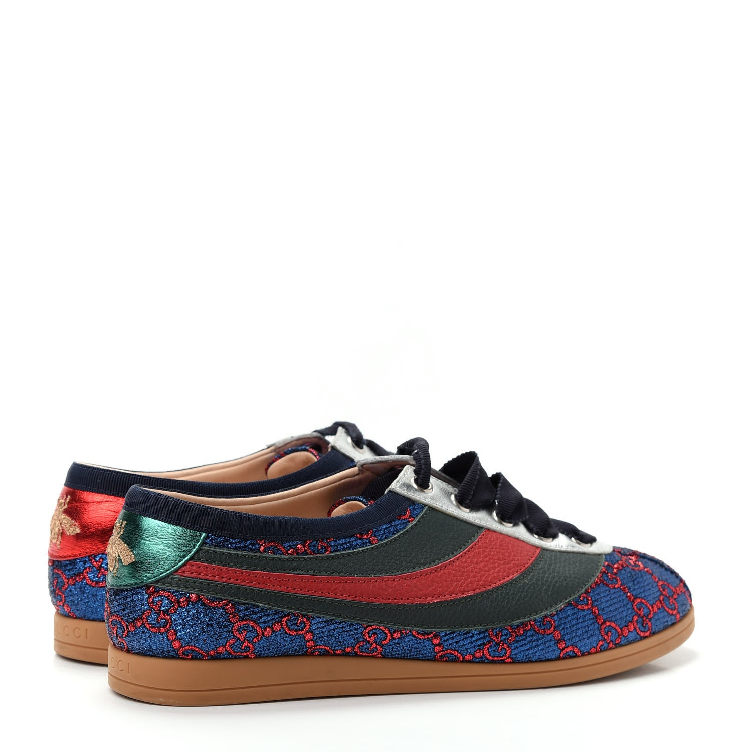 Gucci Lurex Calfskin Web GG Monogram Womens Falacer Sneakers 37 Iridescent Blue Iridescent Red Silver 4 of 11
