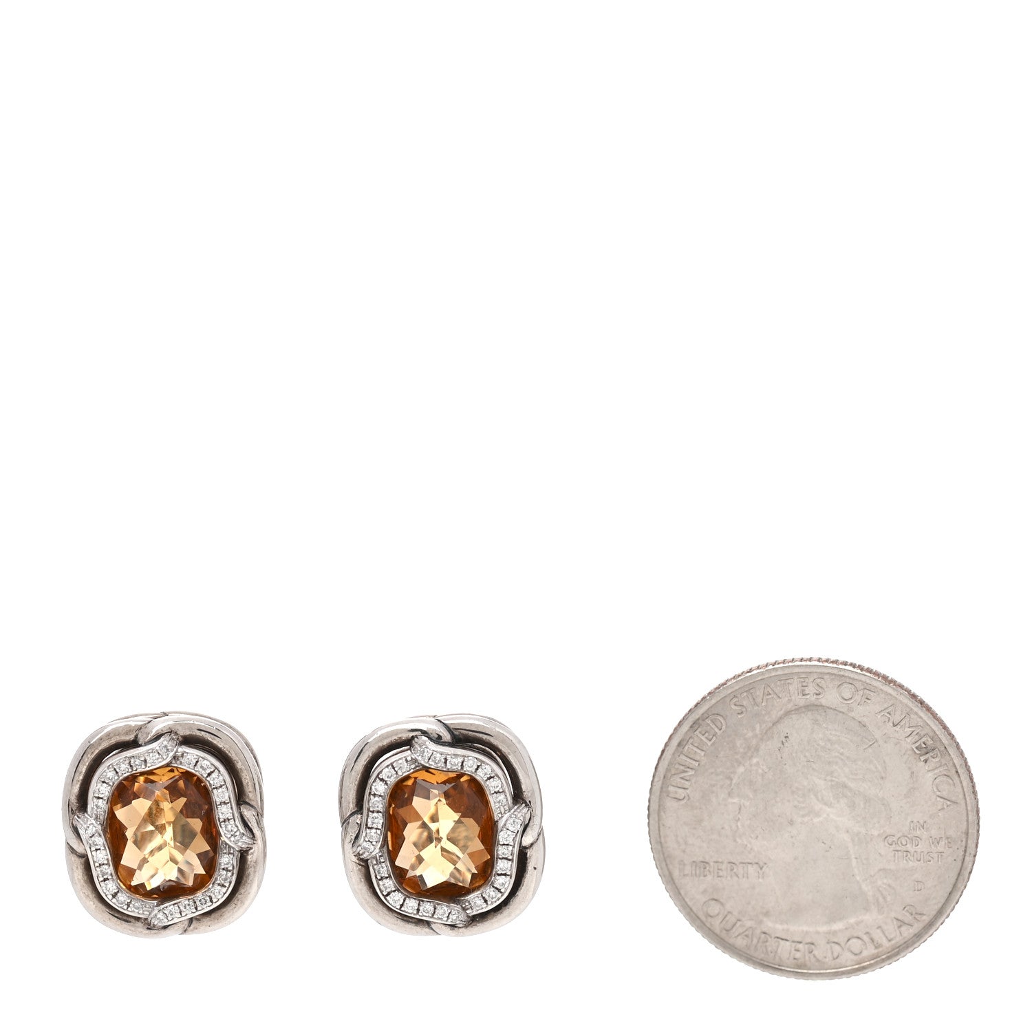 David Yurman Sterling Silver Diamond Citrine Labyrinth Earrings 2 of 4