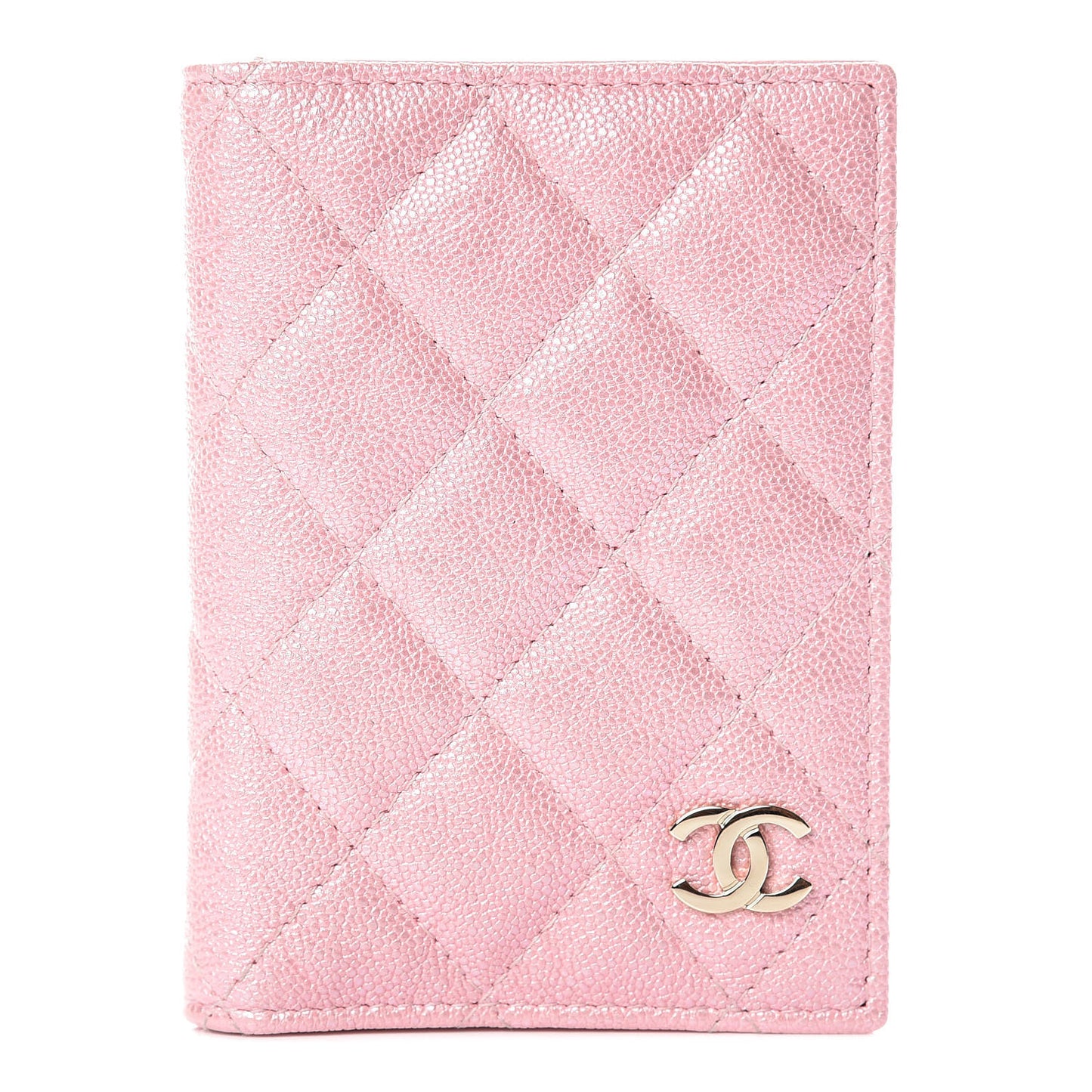 Iridescent Caviar Quilted Card Holder Wallet Rose Pink